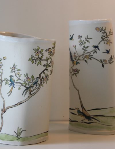 Porcelain Vases with Birds of Paradise